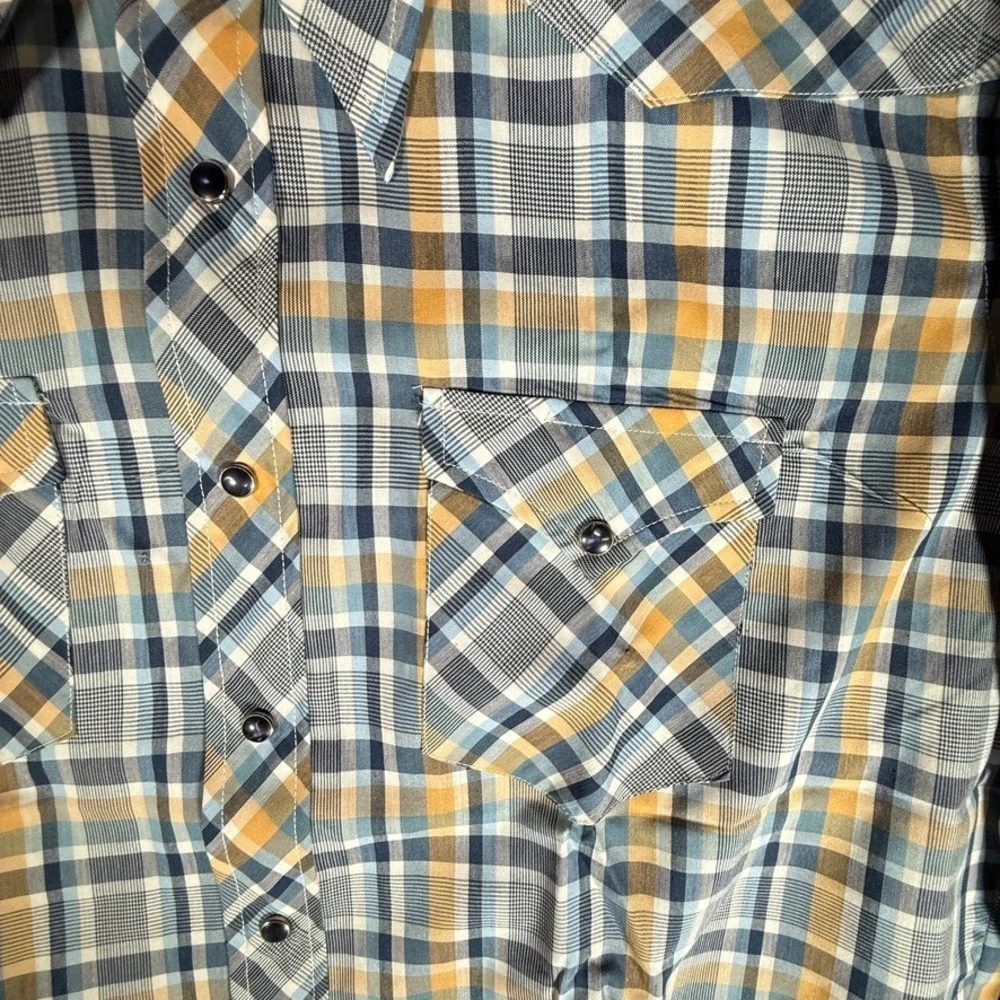 Vintage Wrangler Permanent Press Western Snap Shirt Plaid Long Tail‎ 17-34 USA L